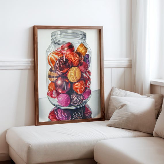 Roberto Bernardi Inspired Poster Colourful Candy Sweet Jar Still Life Wall Art Print Bernardi Inspired Print Modern Home Wall Decor
