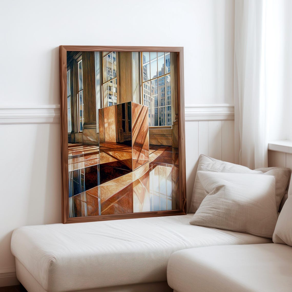 Photorealistic Glass Facade Reflection City Towers Architecture Print