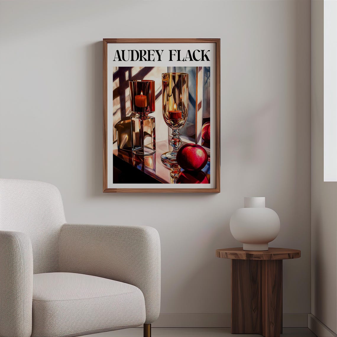 Audrey Flack Inspired Amber Glass Candle Holders Red Apple Poster - Image 2