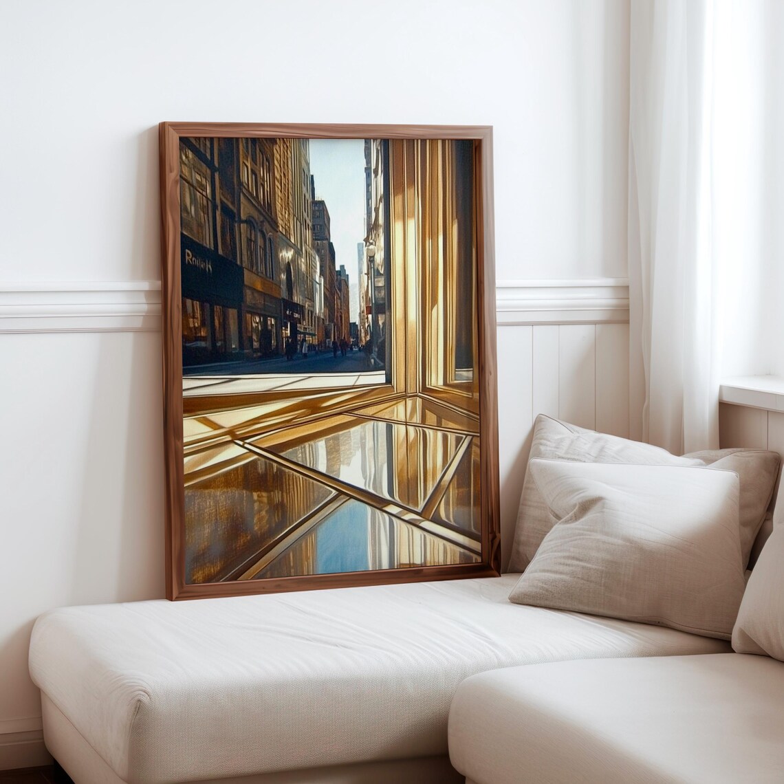 Photorealistic Brownstone Corner Golden Glass Entrance Street Poster