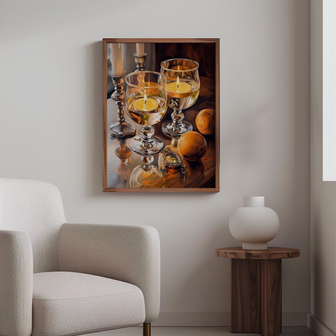 Floating Candle Goblets Oranges Antique Locket Still Life Art Print - Image 2
