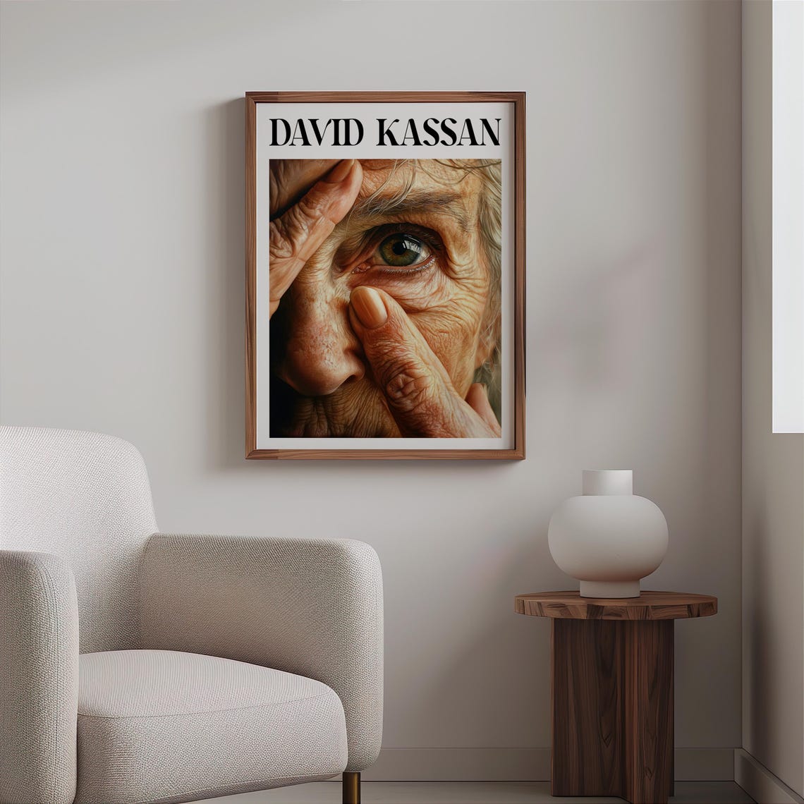 David Kassan Style Pensive Old Man Hand on Face Portrait Art Poster - Image 2