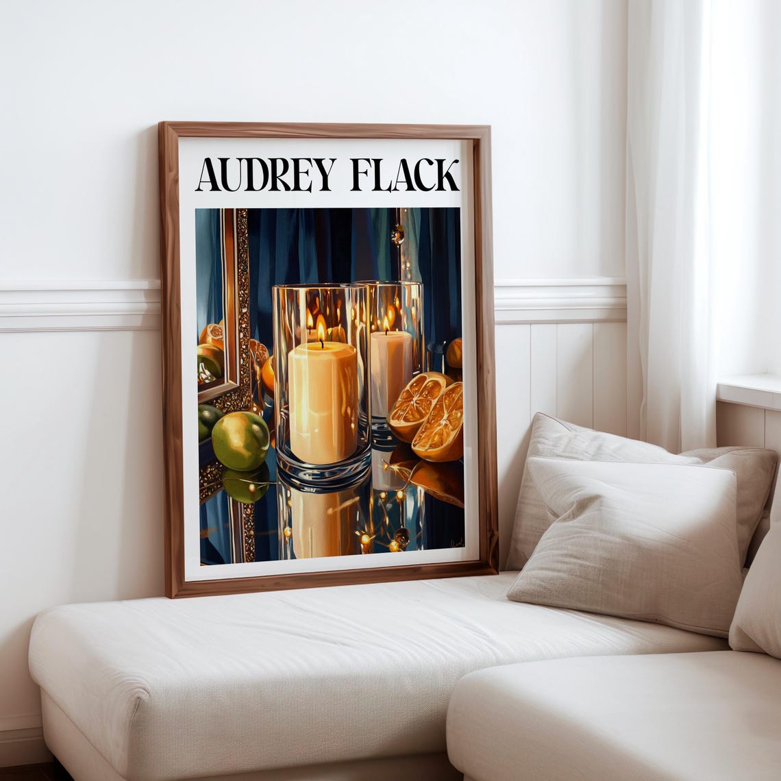 Audrey Flack Pillar Candles Citrus Mirror Blue Still Life Poster
