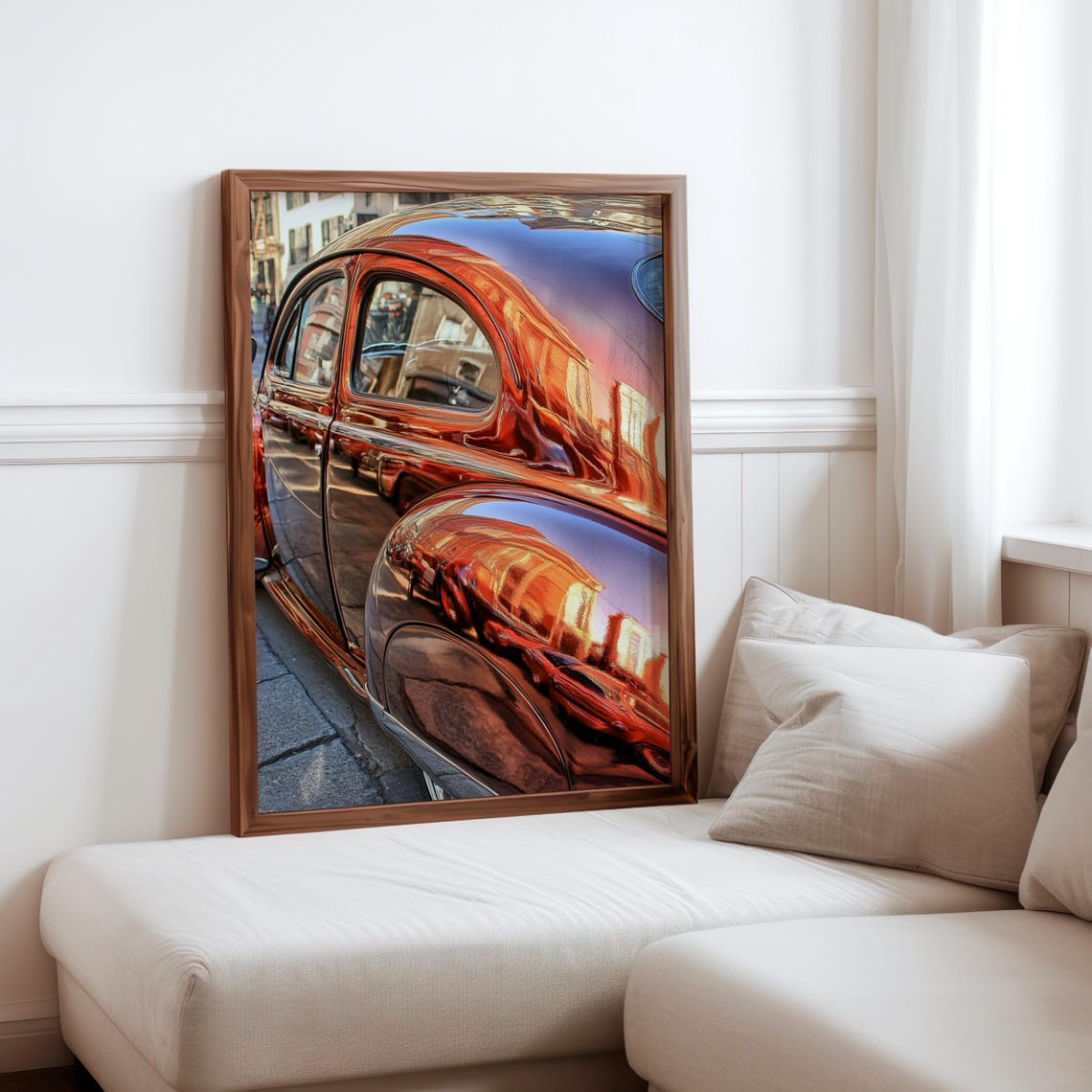 Red Mahogany Classic Car Side Chrome Detail Reflection Poster