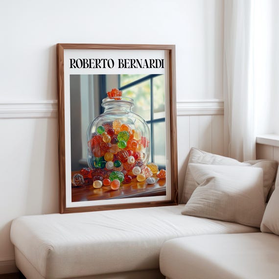 Roberto Bernardi Inspired Poster Colourful Candy Sweet Jar Still Life Wall Art Print Bernardi Inspired Print Modern Home Wall Decor