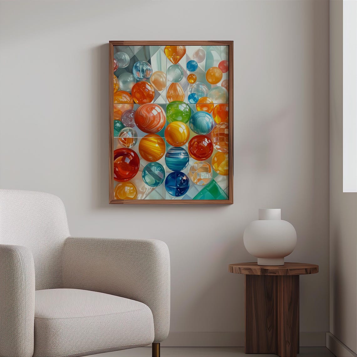 Rainbow Marbles Through Glass Panes Prism Light Photorealism Poster - Image 2