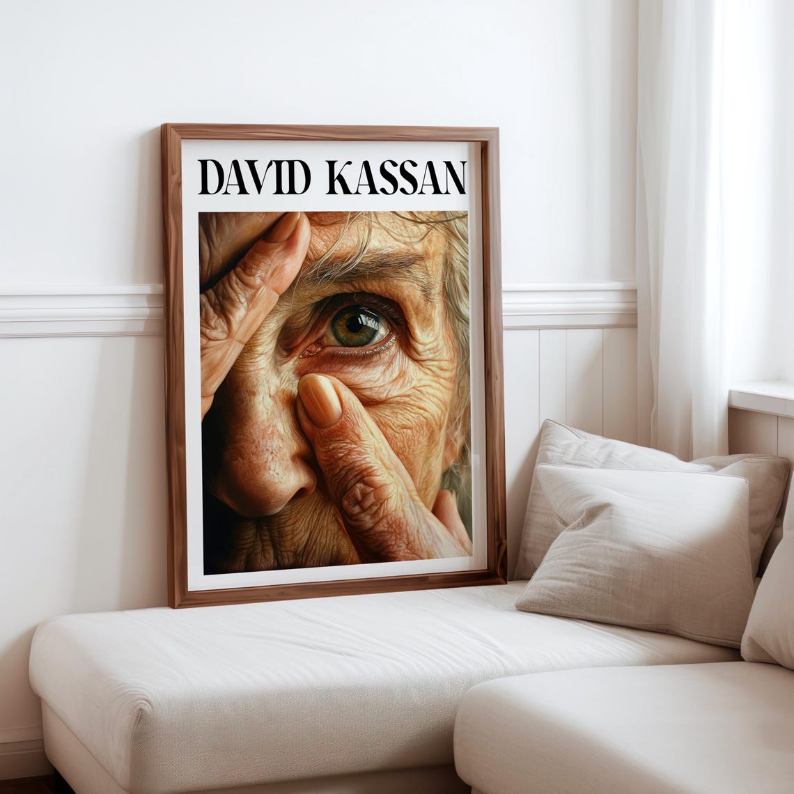 David Kassan Style Pensive Old Man Hand on Face Portrait Art Poster