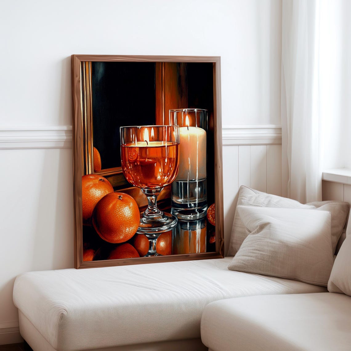 Glowing Amber Goblet with Floating Candle Still Life Poster Art