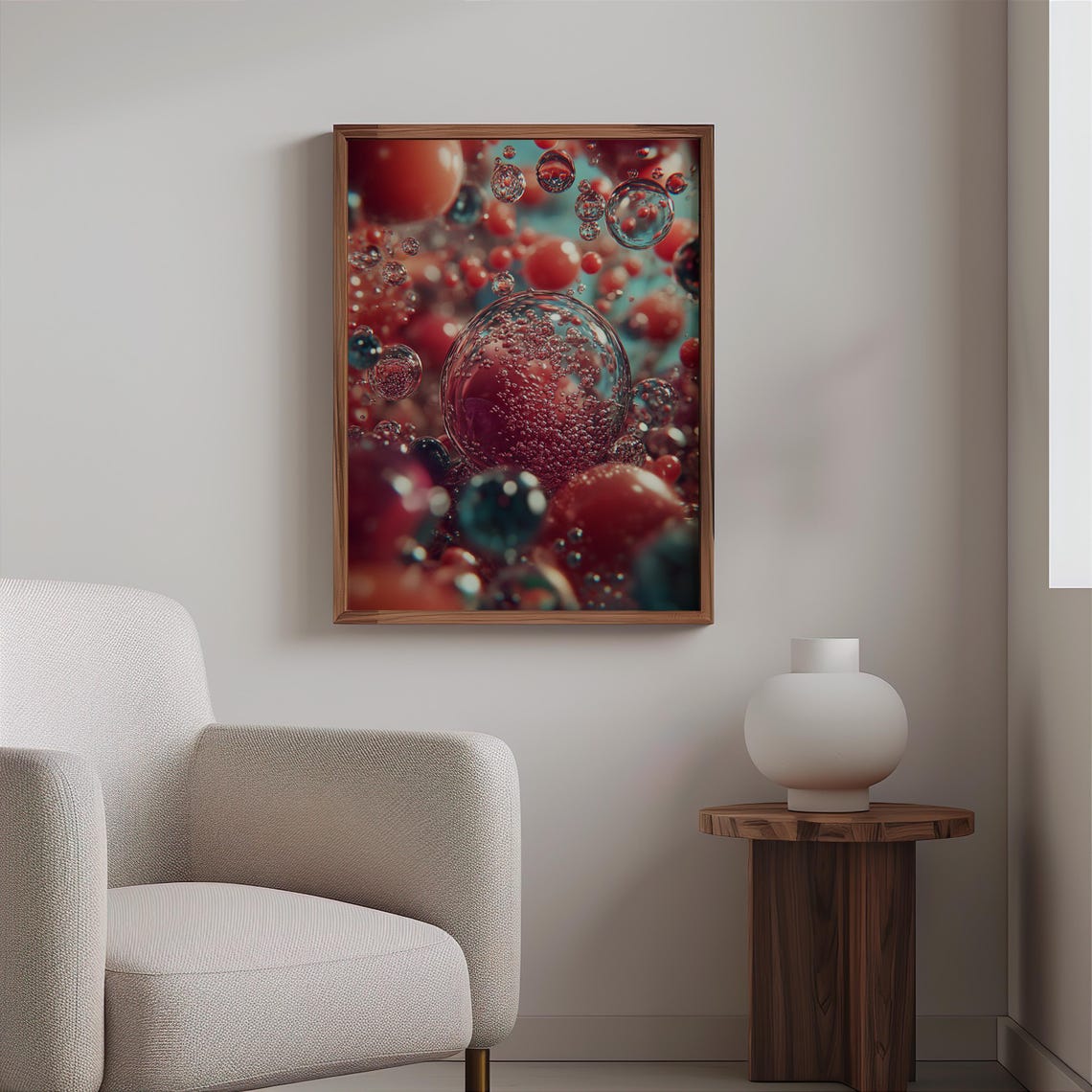 Red Teal Glass Bubbles Macro Fizzy Abstract Liquid Modern Art Poster - Image 2