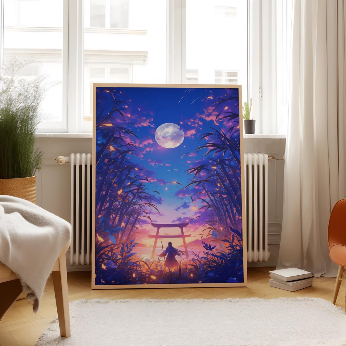 Anime Moonlit Torii Gate Night Ocean Dreamy Bamboo Silhouette Poster - Image 4