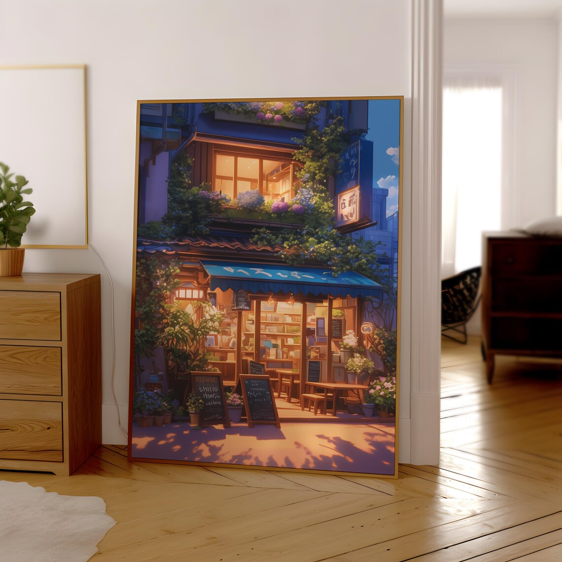 Cozy Anime Cafe Japanese Coffee Shop Warm Sunset Lofi Decor Poster - Image 3