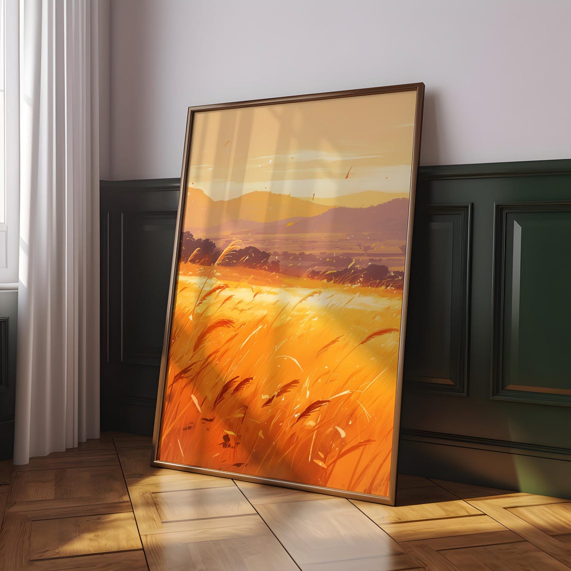 Golden Wheat Field Sunset Harvest Autumn Glow Landscape Poster - Image 3