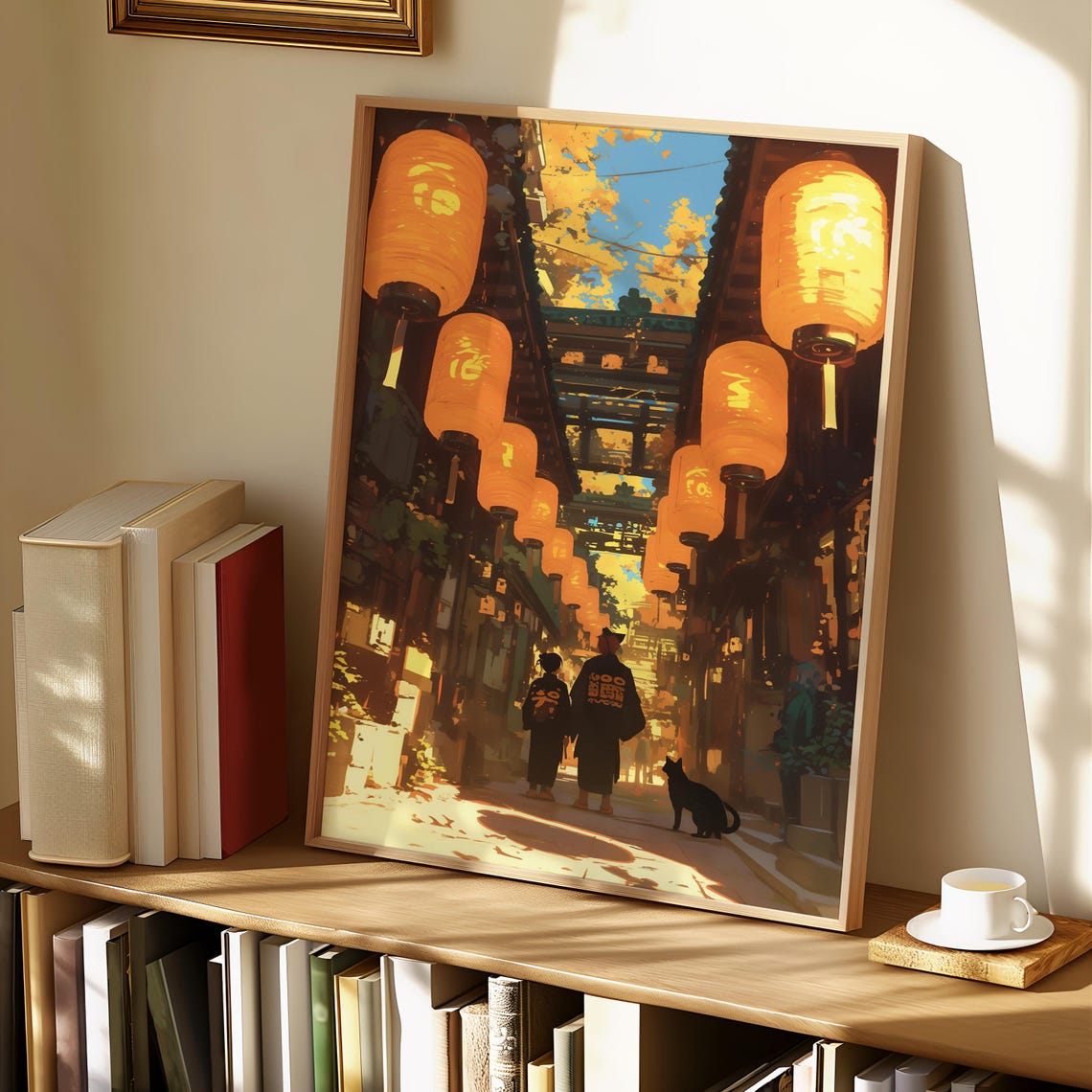 Anime Lantern Lit Japanese Old Town Street Night Scene Poster - Image 2