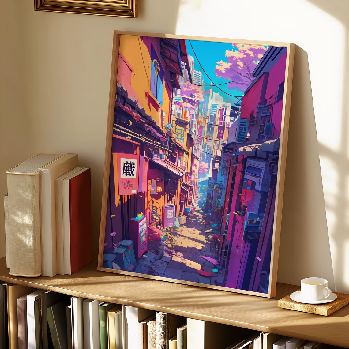 Colorful Japanese Street Alley in Daylight Anime Scene Poster - Image 2