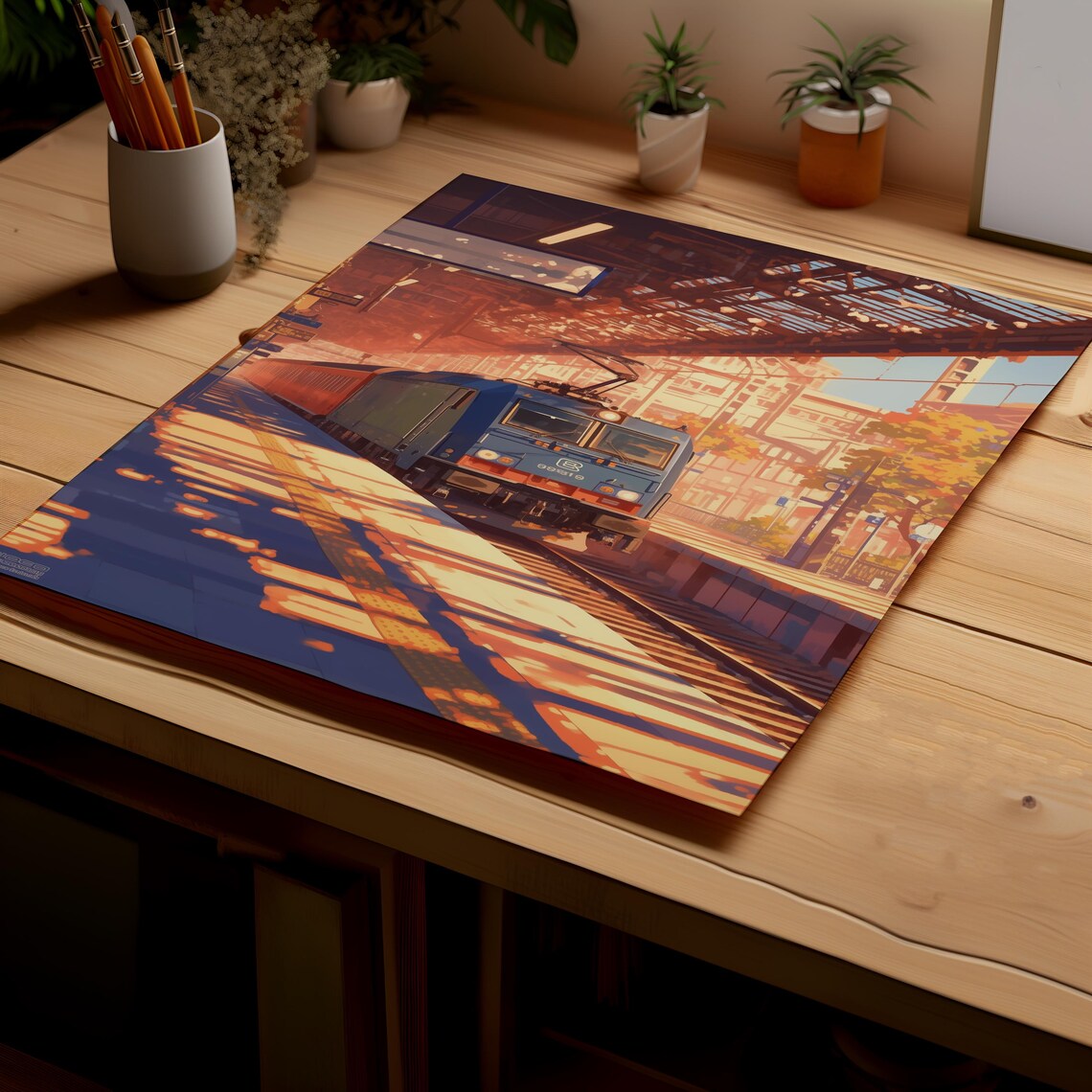 Anime Train Station Sunset Locomotive Japanese City Travel Poster - Image 2