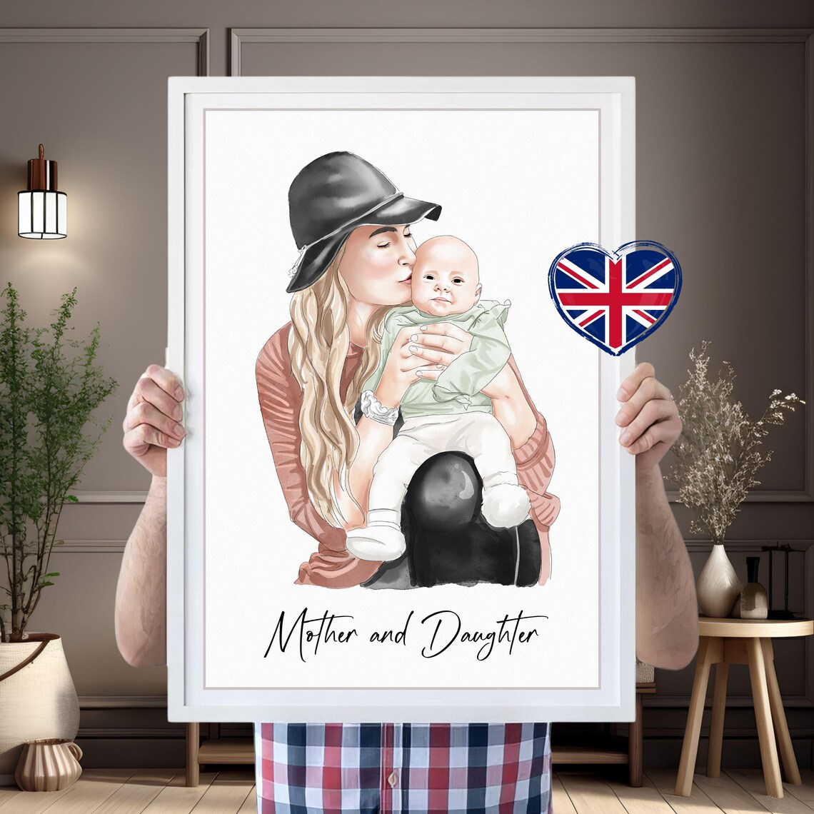 First Mothers Day Drawing Mother Son Gift Mother Daughter Painting Hand Painted Family Photo Gift Hand Drawn Portrait Mother Gift