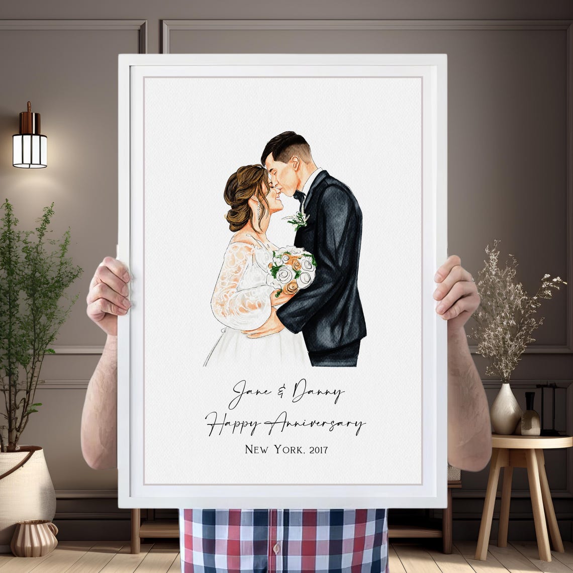 Framed Watercolor Portrait From Photo Gift Wedding Anniversary Gift Wife Husband Hand Painted Family Portrait Wedding Photo Painting
