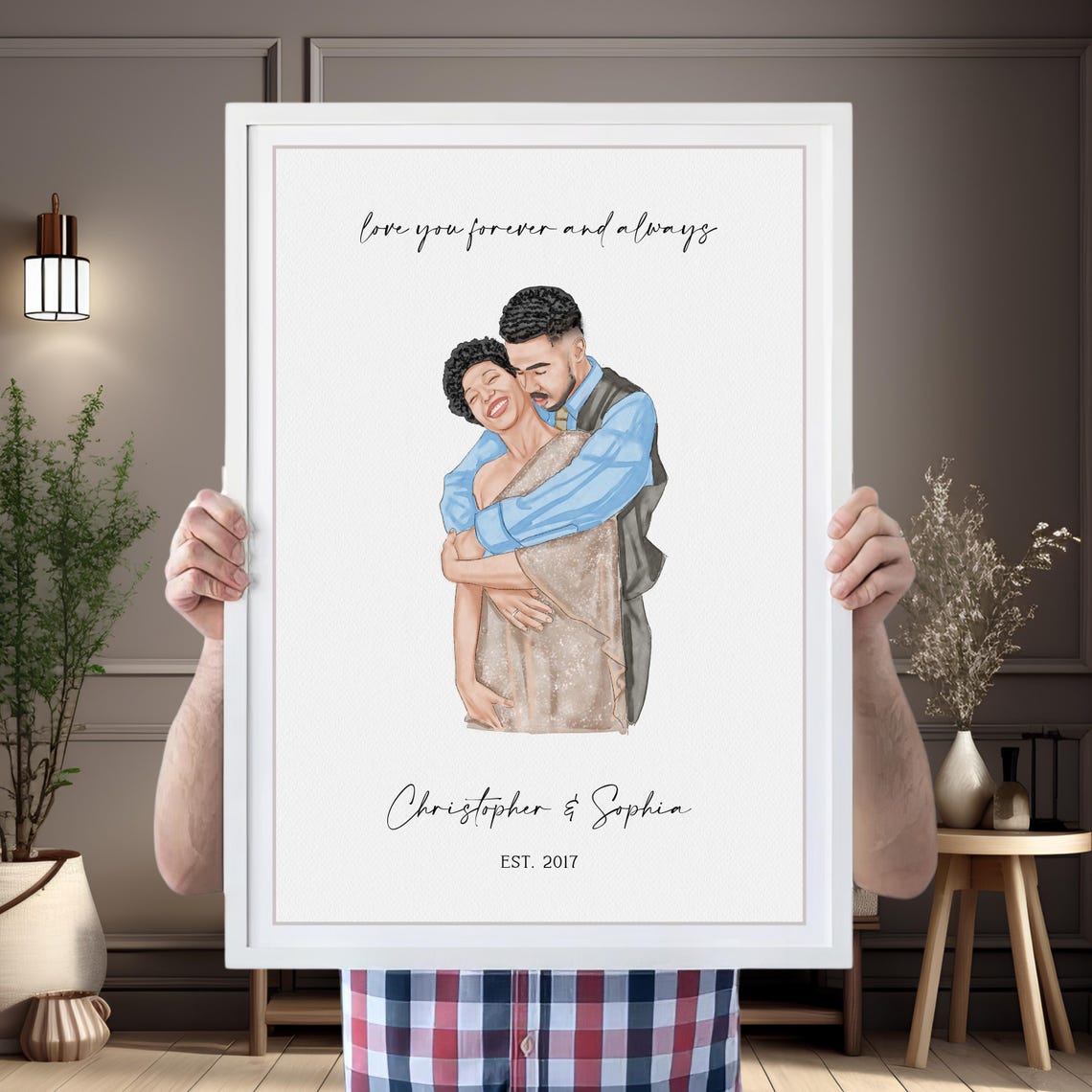 Minimal Couple Portrait 1st Anniversary Gift For Wife Husband Parents Mini Watercolor Painting From Photo Custom Drawing Photo Gifts