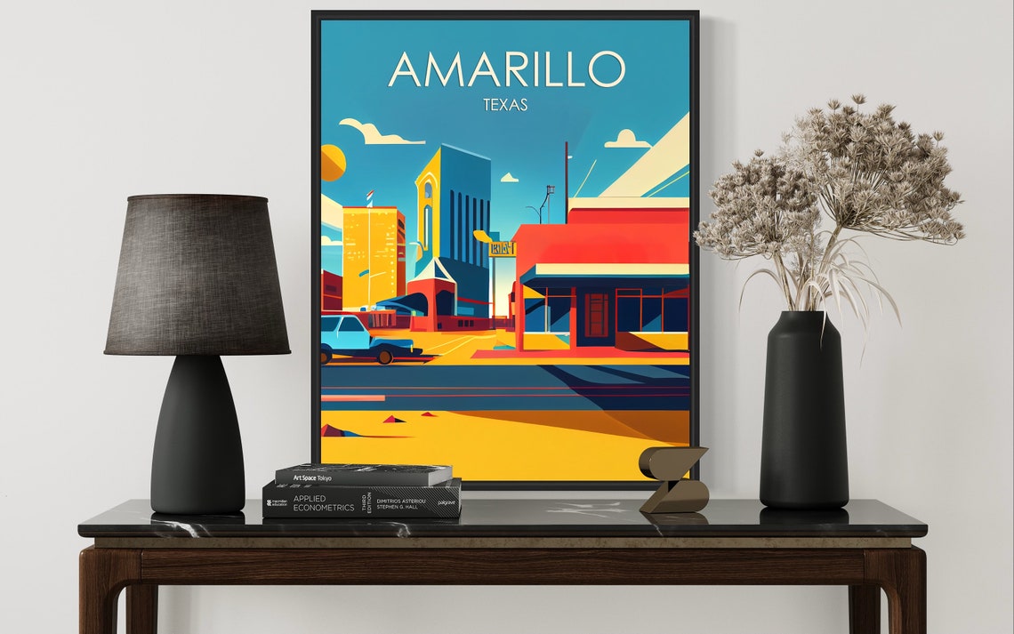 Amarillo Texas Retro Downtown Route 66 Street Scene Sunset Poster - Image 2