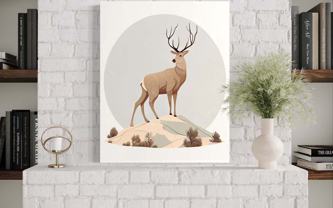 Spotted Stag Deer Standing on a Sandy Hill Circle Art Poster - Image 3