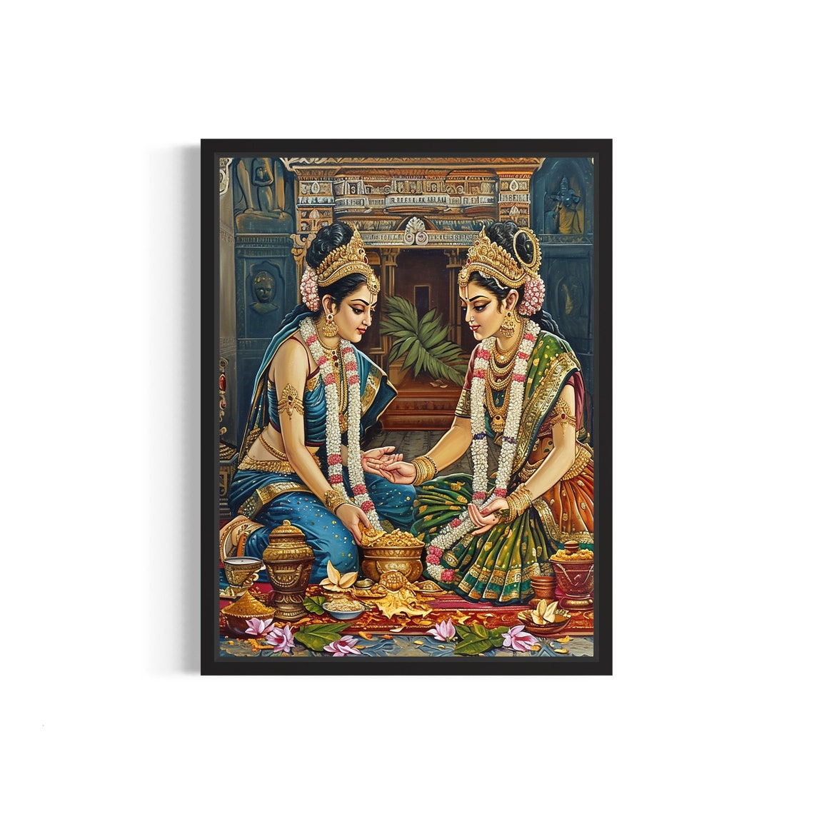Sacred Hindu Bridal Puja Ritual Before a Temple Shrine Poster