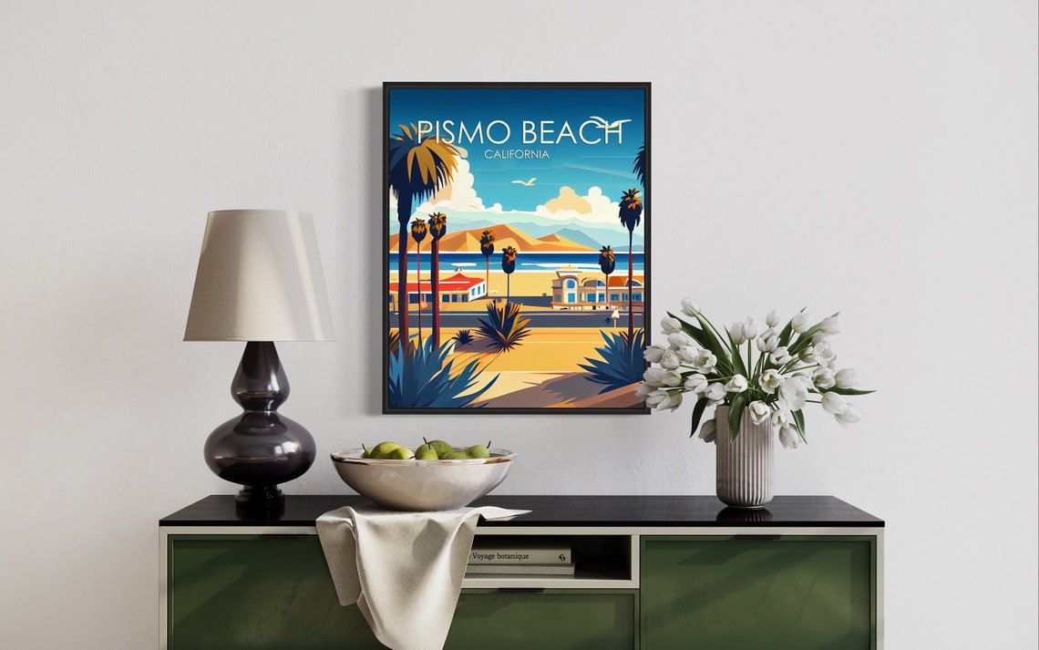 Pismo Beach California Poster with Palms and Sunny Oceanfront - Image 2