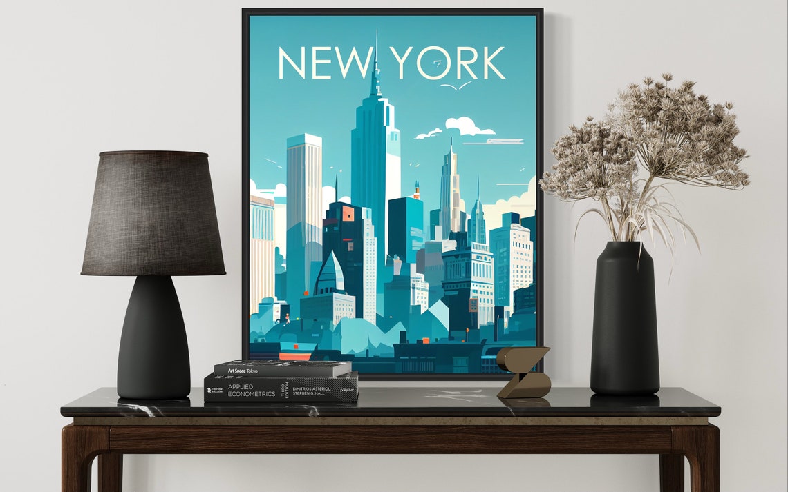 New York City Manhattan Skyline Daytime Vintage Travel Poster - Image 2