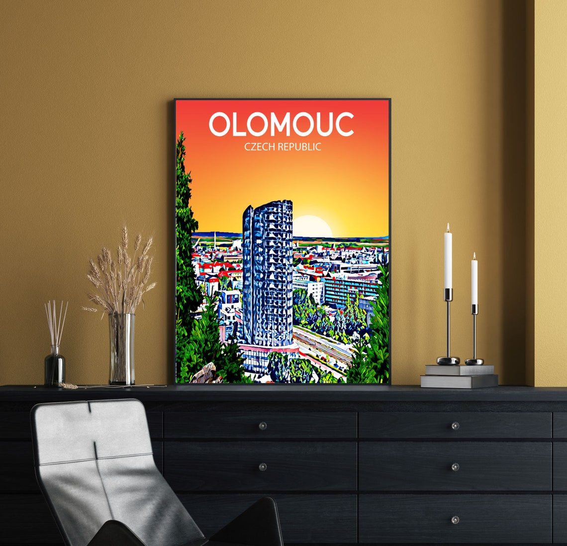 Olomouc Czech Republic Landmark Tower Sunset Skyline City Art Poster - Image 2