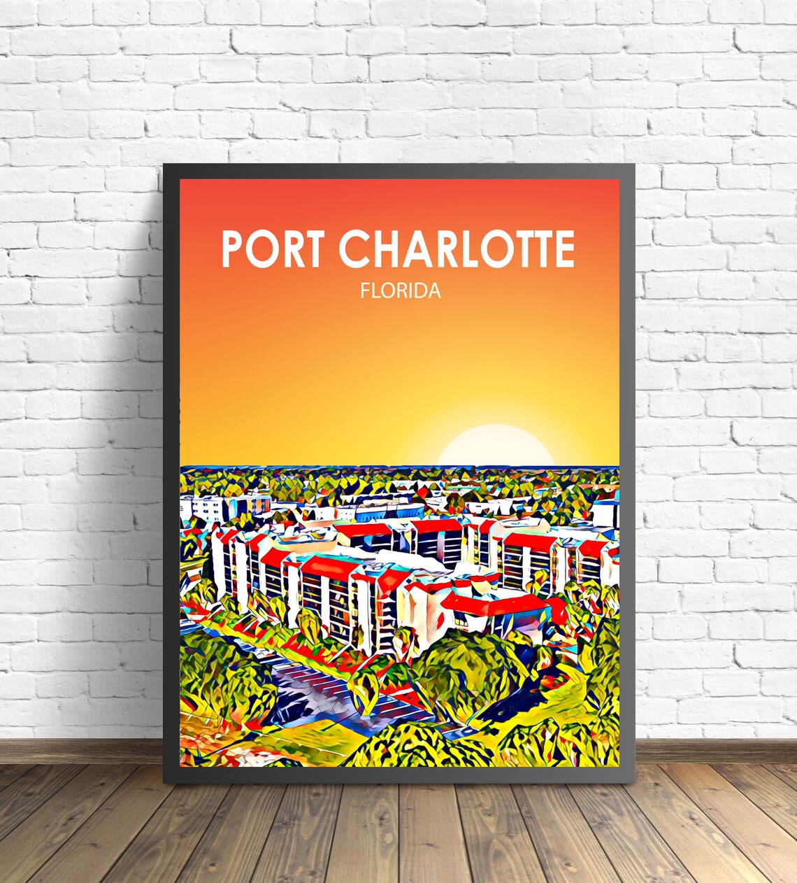 Port Charlotte Fl Art Poster Florida Sunset Landscape Poster Print Port Charlotte City Wall Art Colorful Skyline Sketch Photo
