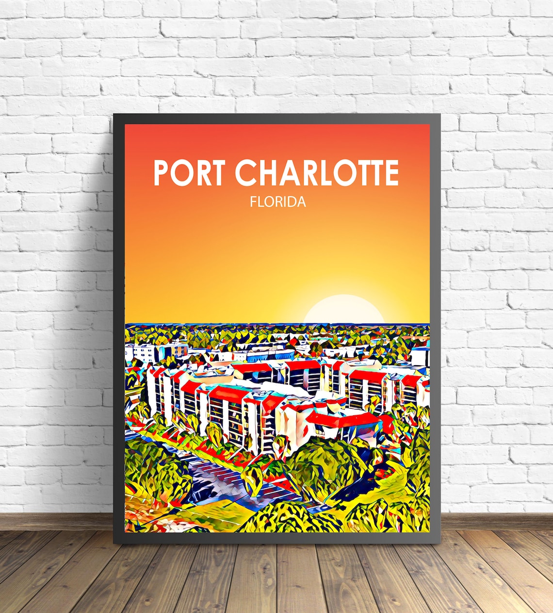Port Charlotte Florida Colorful Sunset Skyline City Travel Poster