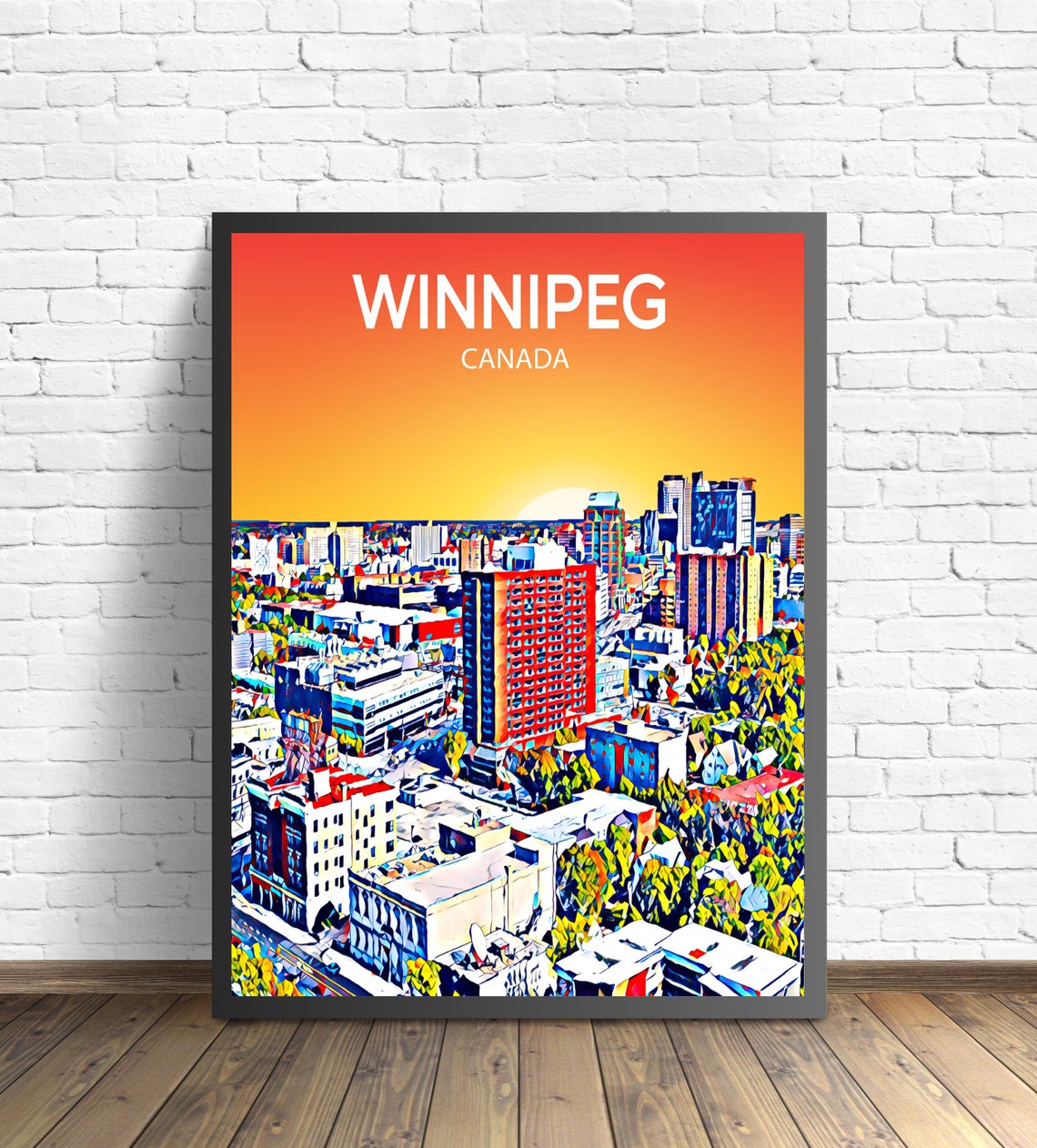 Winnipeg Canada Skyline Sunset Pop Art Cityscape Travel Poster