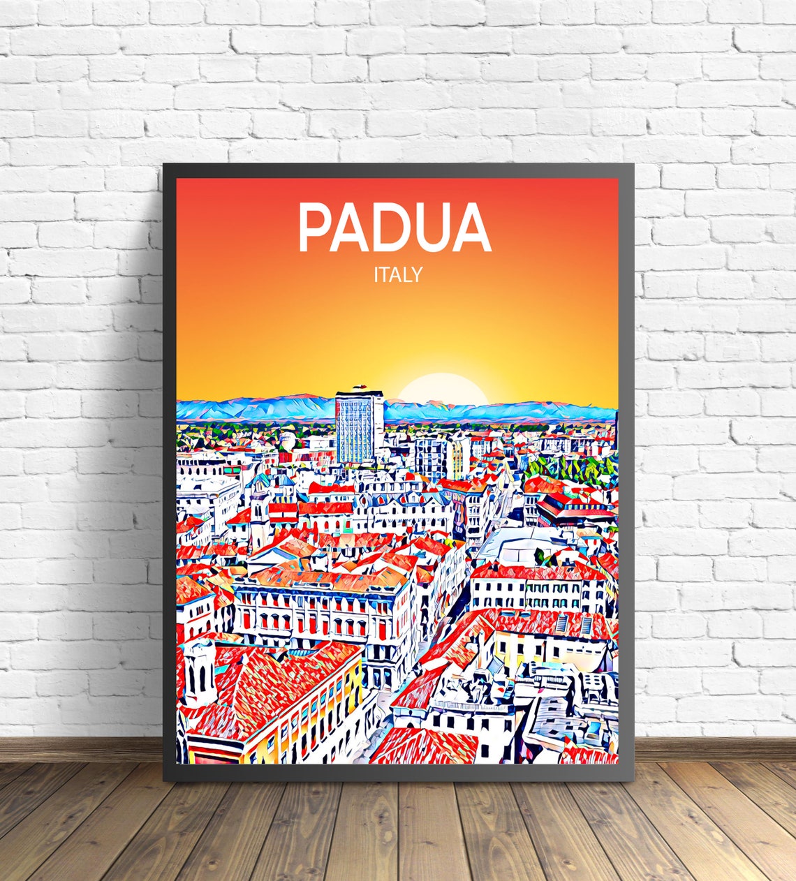 Padua Italy Sunset Red Rooftops Old Town Colorful Cityscape Poster