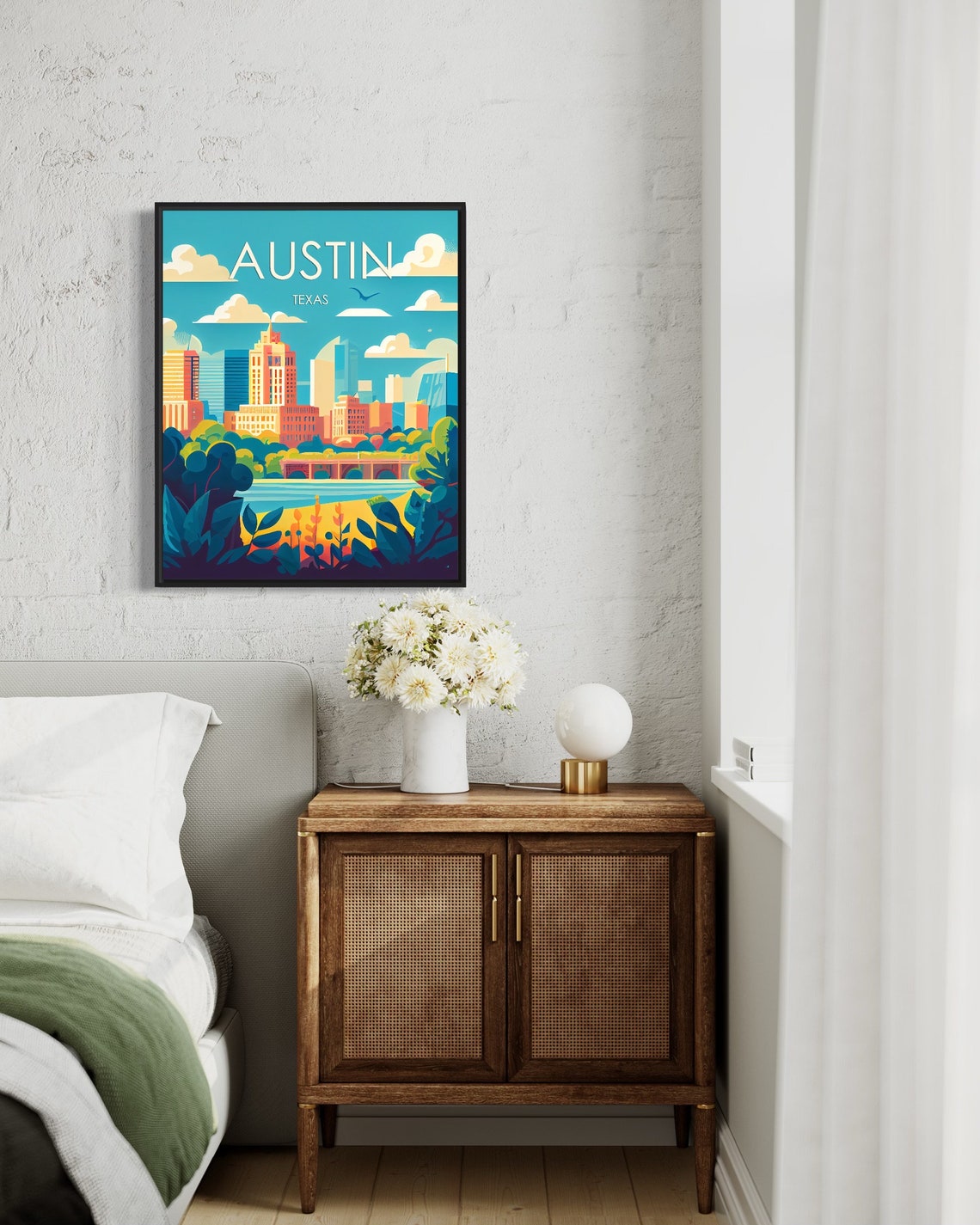 Austin Texas Skyline River Green Hills Colorful Retro Poster - Image 3