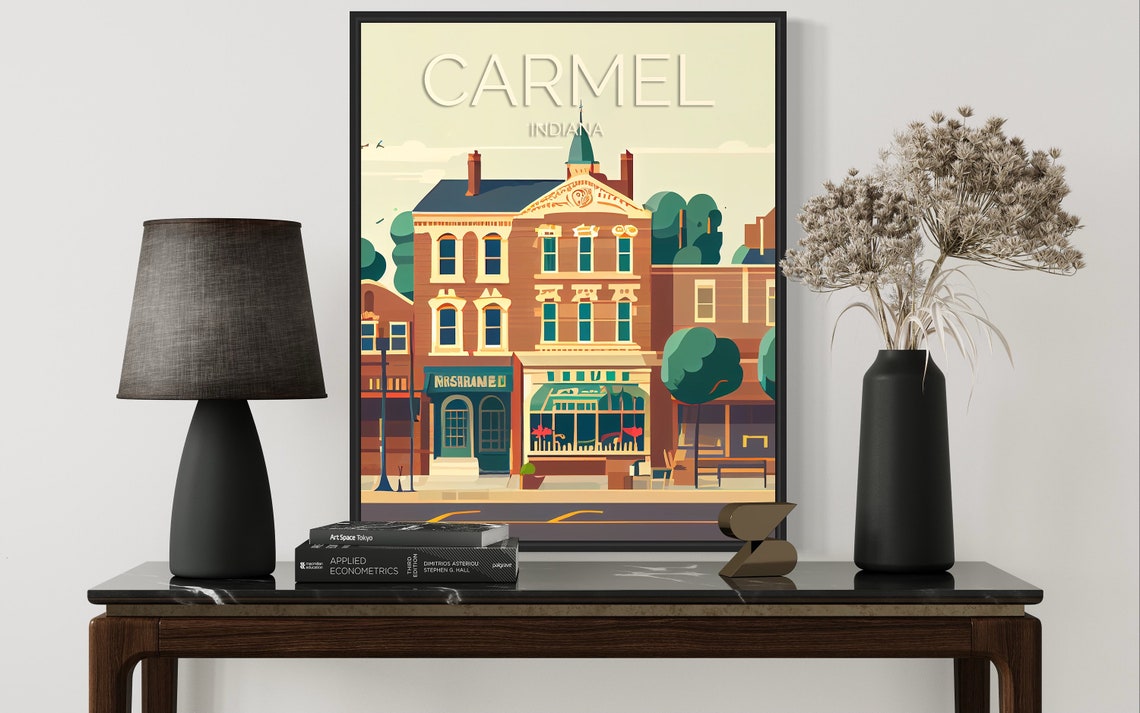 Carmel Indiana Historic Main Street Brick Storefronts Travel Poster - Image 3