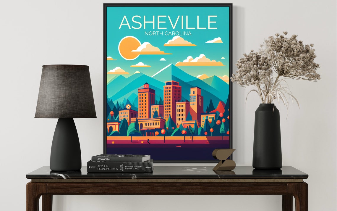 Asheville North Carolina Sunset Skyline Minimalist Travel Poster - Image 2