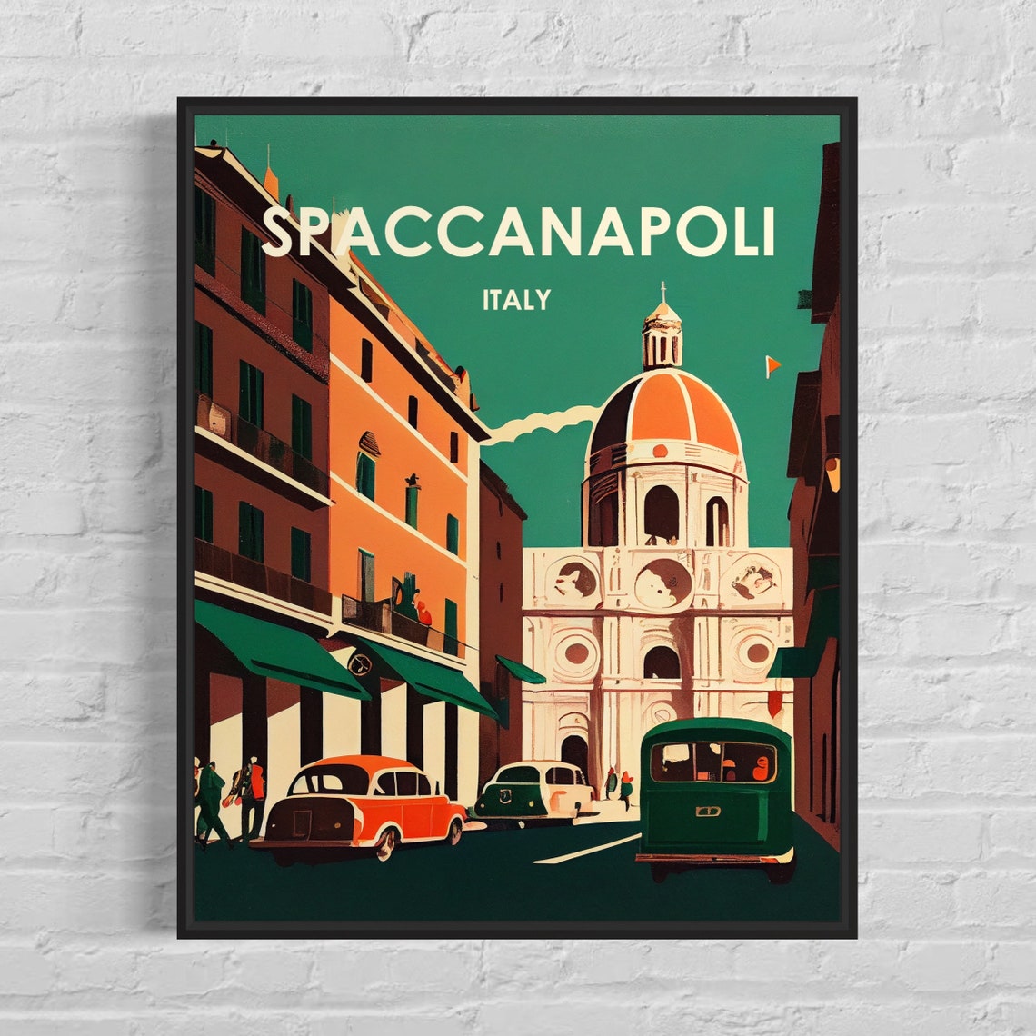 Spaccanapoli Naples Retro Street Scene with Vintage Cars Poster