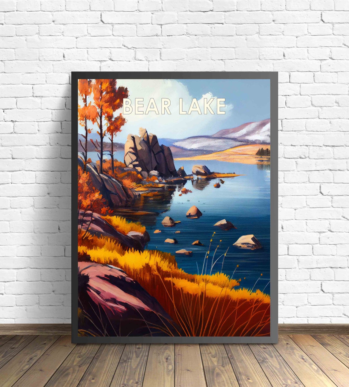 Bear Lake Idaho Autumn Rocky Shoreline Sunset Water Vintage Poster