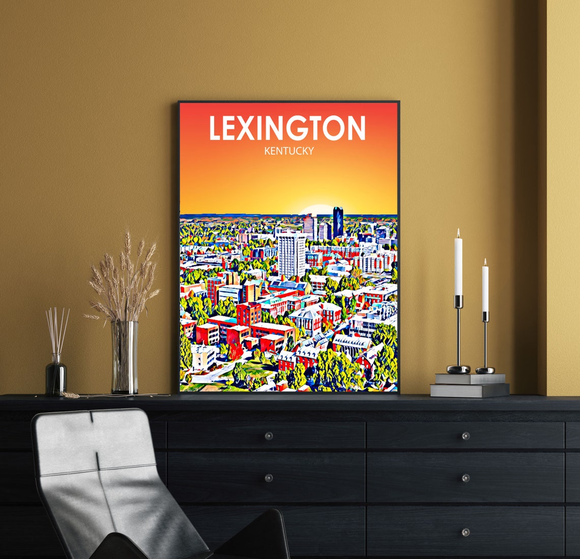 Lexington Kentucky Sunset Aerial Downtown Skyline Art Poster - Image 2