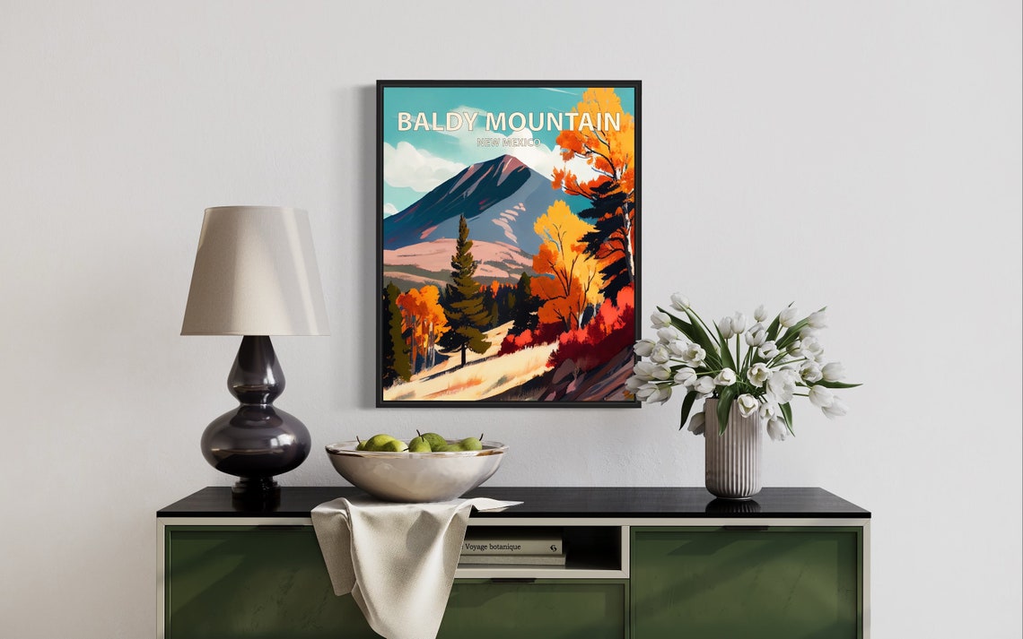 Baldy Mountain New Mexico Autumn Aspens Retro Peak Landscape Poster - Image 3