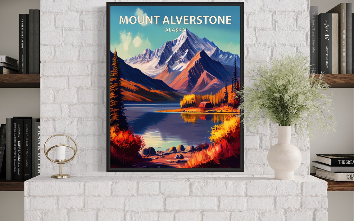 Mount Alverstone Alaska Lake Reflection Autumn Peaks Travel Poster - Image 2