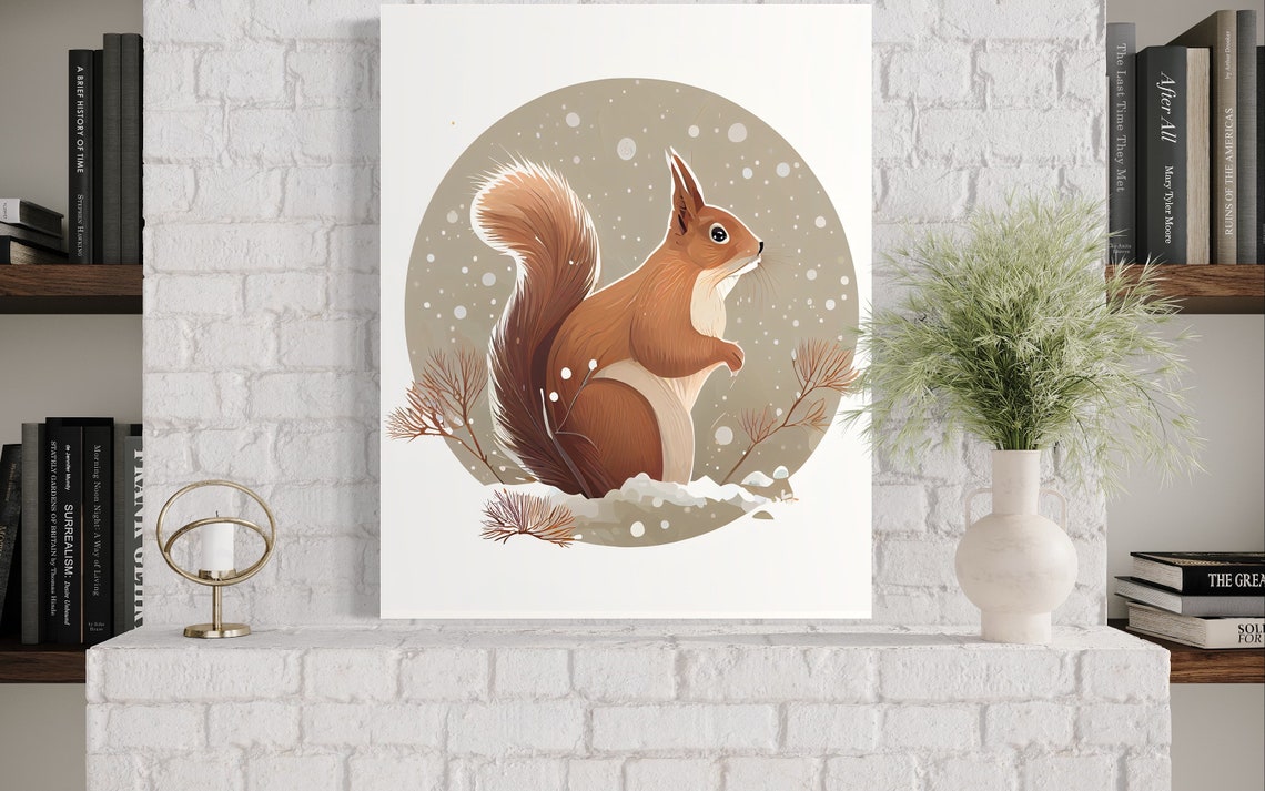 Red Squirrel Playing in the Falling Snow Winter Wildlife Poster - Image 3