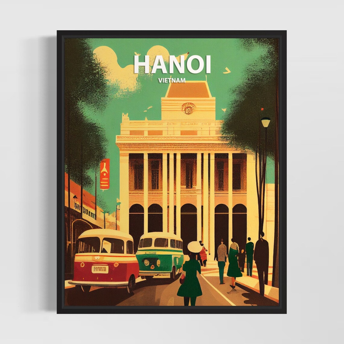 Hanoi Opera House Vintage Minimalist Vietnam Travel Poster Art