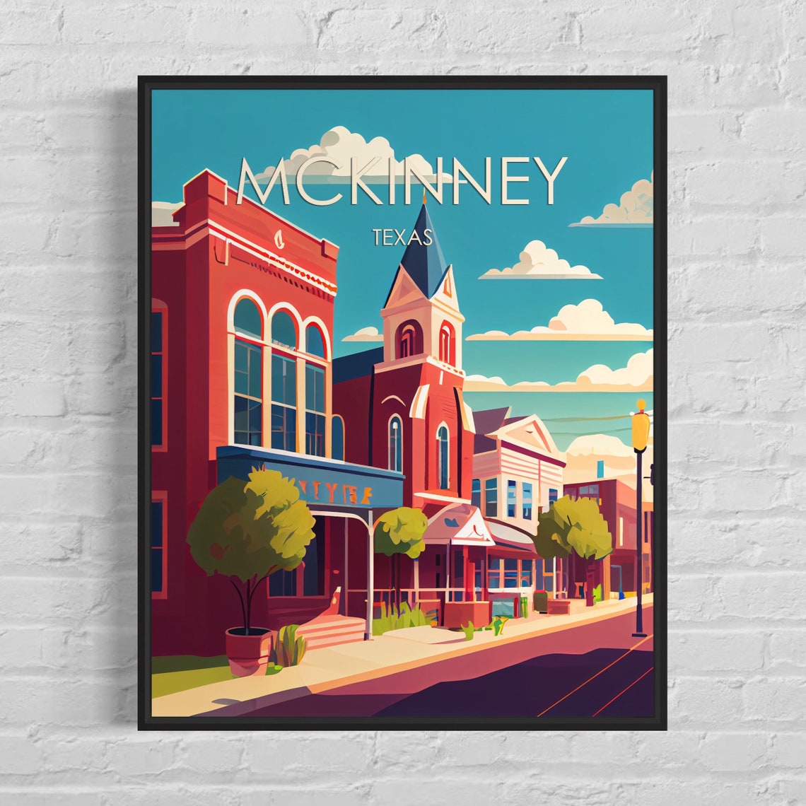 McKinney Texas Historic Red Brick Downtown Street Travel Poster