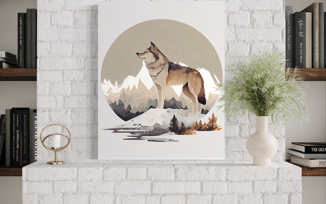 Grey Wolf Howling in Snowy Mountains Winter Wildlife Art Poster - Image 3