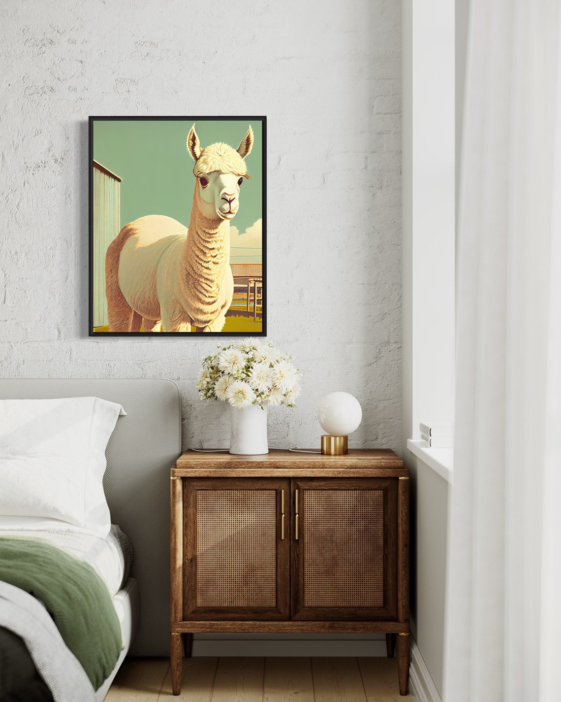 Alpaca Retro Portrait White Fluffy Alpaca Vintage Farm Animal Poster - Image 3