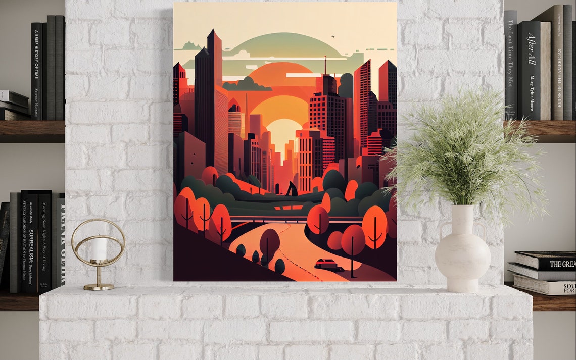 Atlanta City Skyline at Sunset Warm Retro Illustration Poster - Image 3