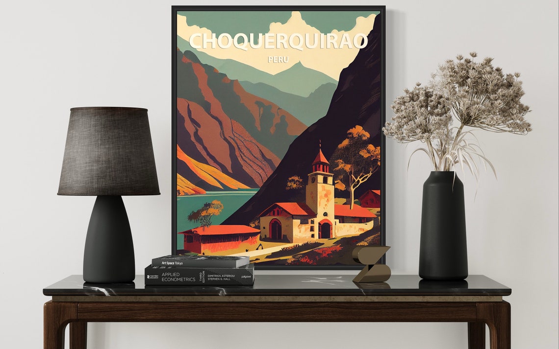 Choquequirao Peru Andes Mountains Village Church Retro Travel Poster - Image 2