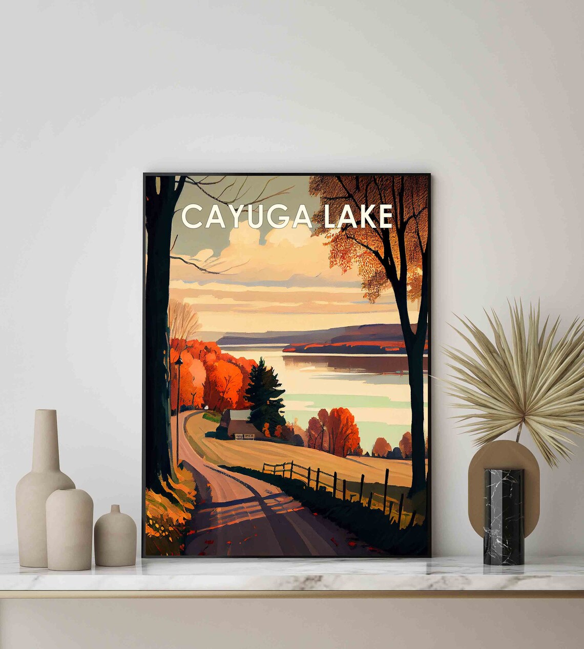 Cayuga Lake New York Autumn Shoreline Road Vintage Travel Poster - Image 3