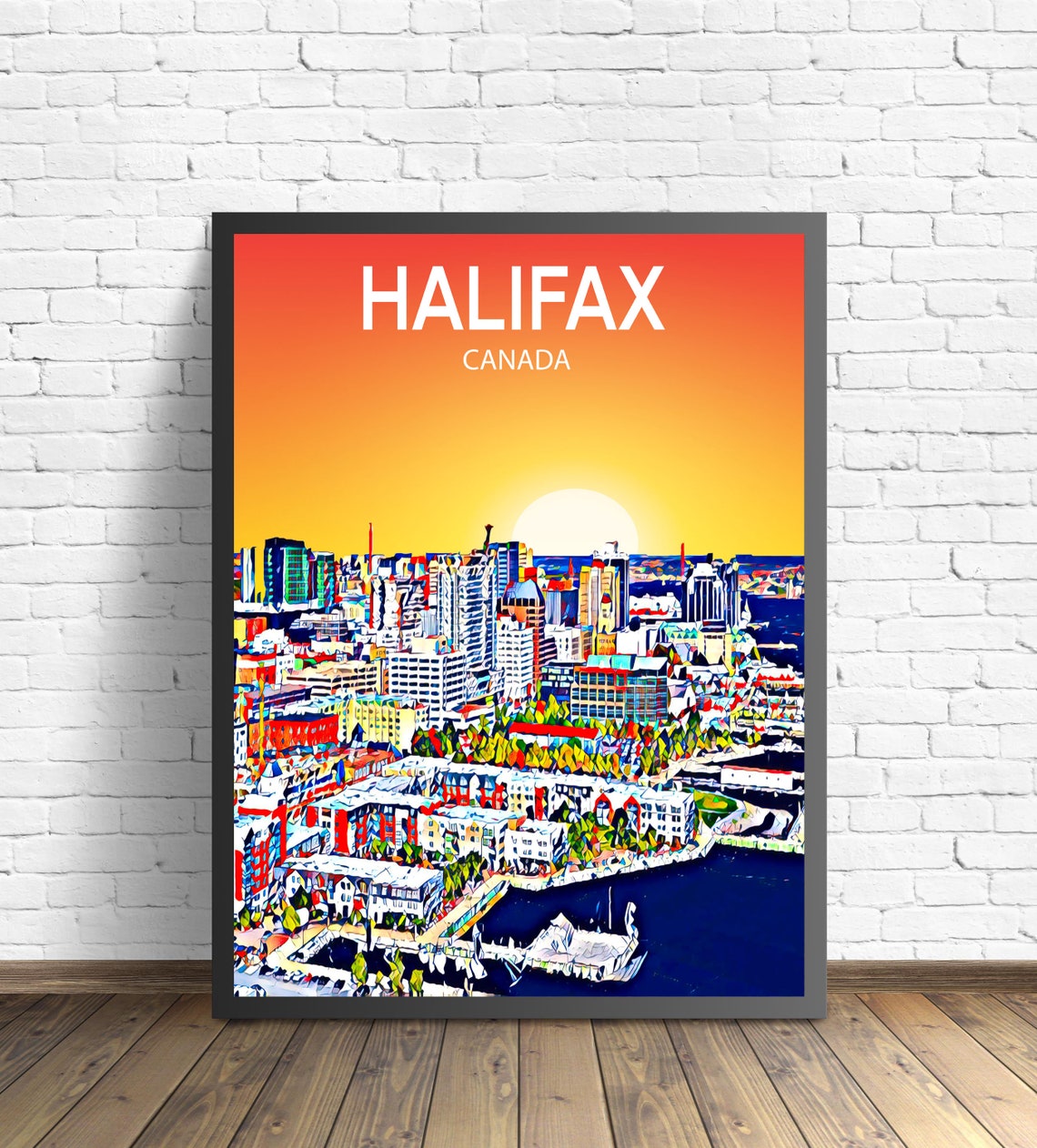 Halifax Canada Colorful Sunset Skyline Harbor City Pop Art Poster