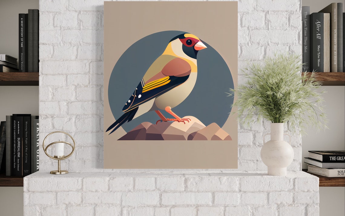 European Goldfinch Geometric Bird Minimal Circle Illustration Poster - Image 3